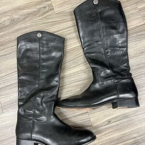 Frye Melissa Button Black Leather Knee-high Riding Boots